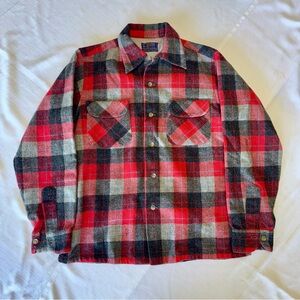 Pendleton Vintage 50s/60s Red/Black/Gray Plaid Button-Up Shirt Men's Medium #P02